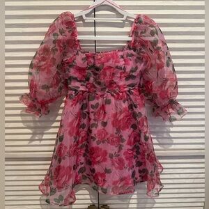 Elegant Floral Pink Mini Dress